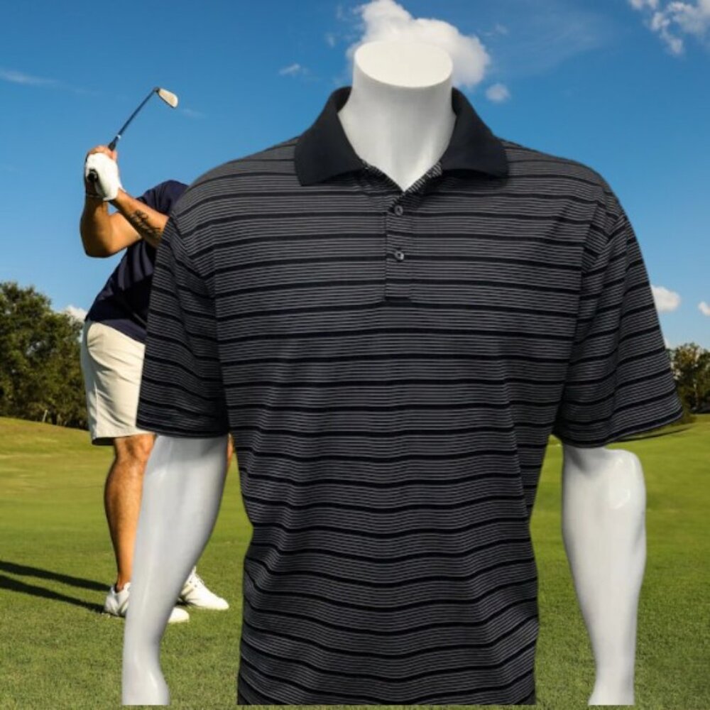 Nike Golf Dri-Fit Black White Knit Logo Short Sleeve Men’s Polo Shirt Large EUC